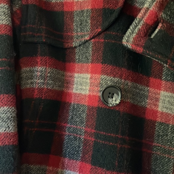 WOOLRICH Vintage Wool Plaid Check Double Breasted Coat Jacket Peacoat Red Black - Picture 7 of 14